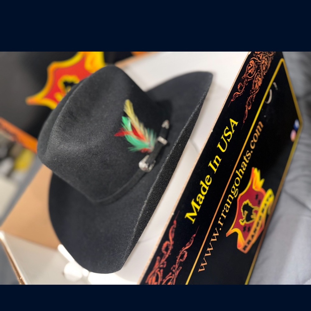 Black Cowboy Hat with Feather Accent